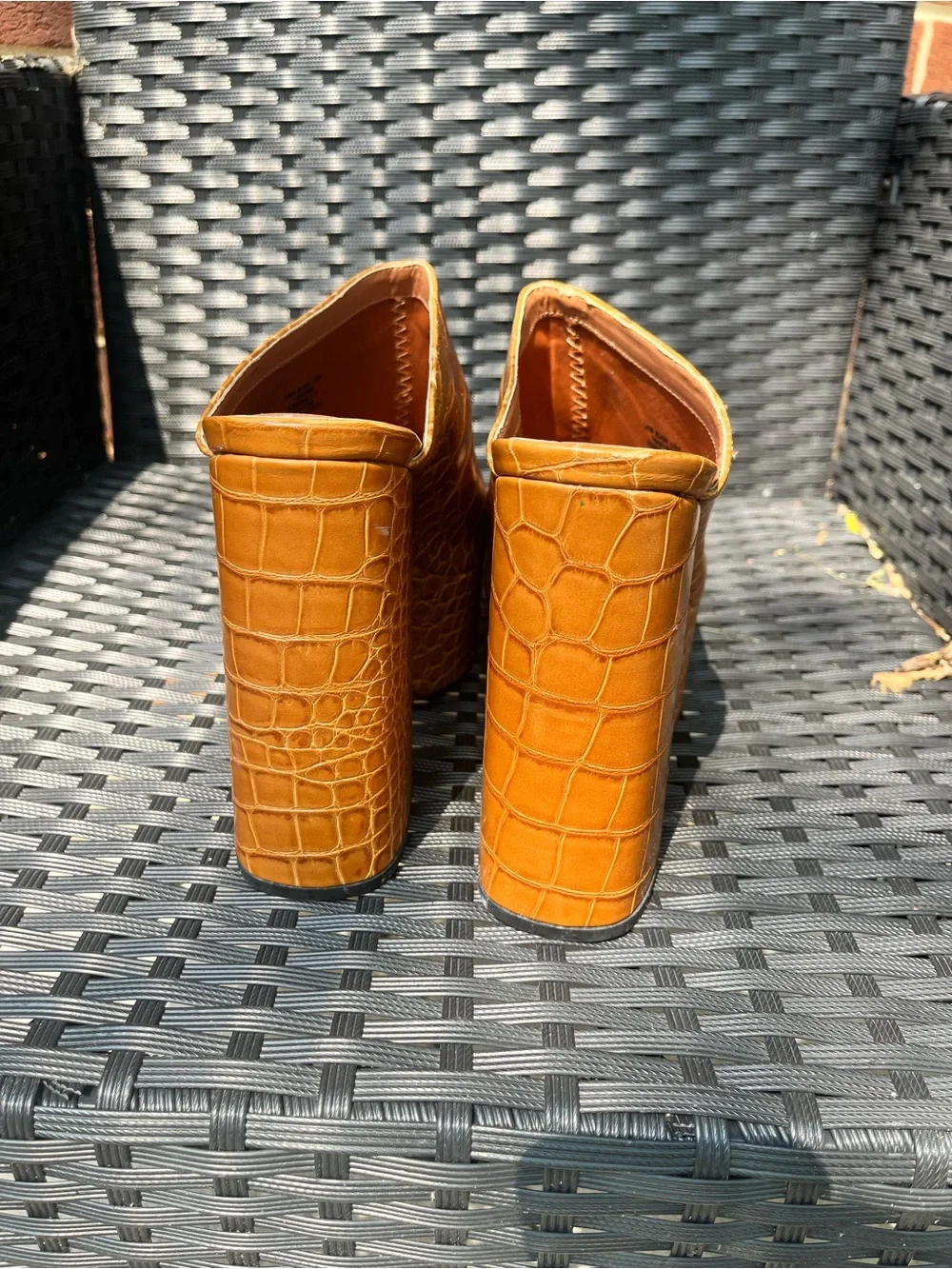 ASOS Croc-Embossed Platform Mule Heels in Cognac